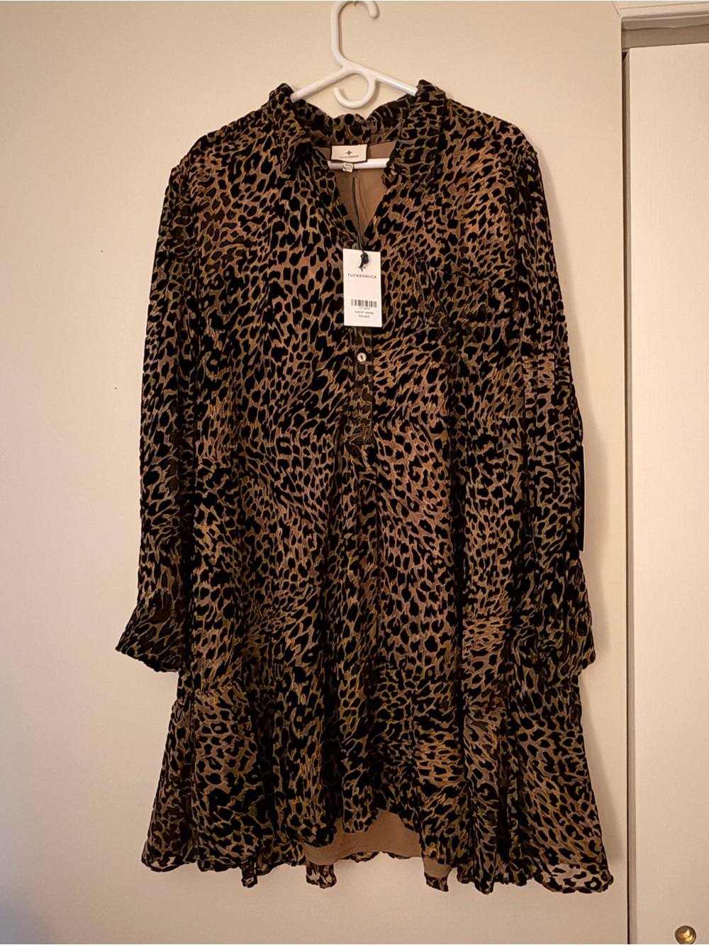 Tuckernuck Callahan Leopard Print Long Sleeve Shirt Dress